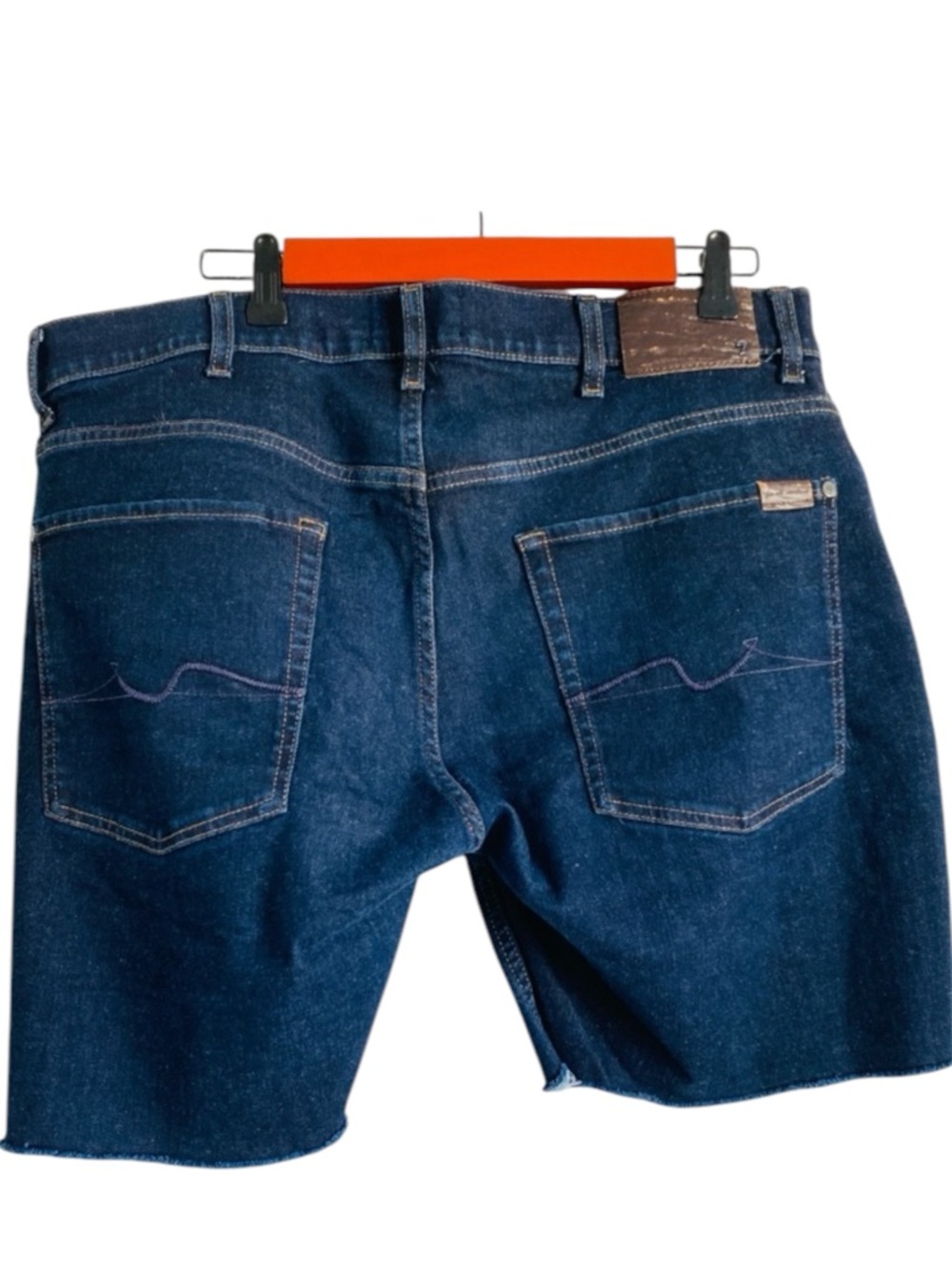 7 FOR ALL MANKIND SHORTS MEN BRETT DEMIM BLUE JEANS JORTS SZ 36 CUT-OFF RAW HEM